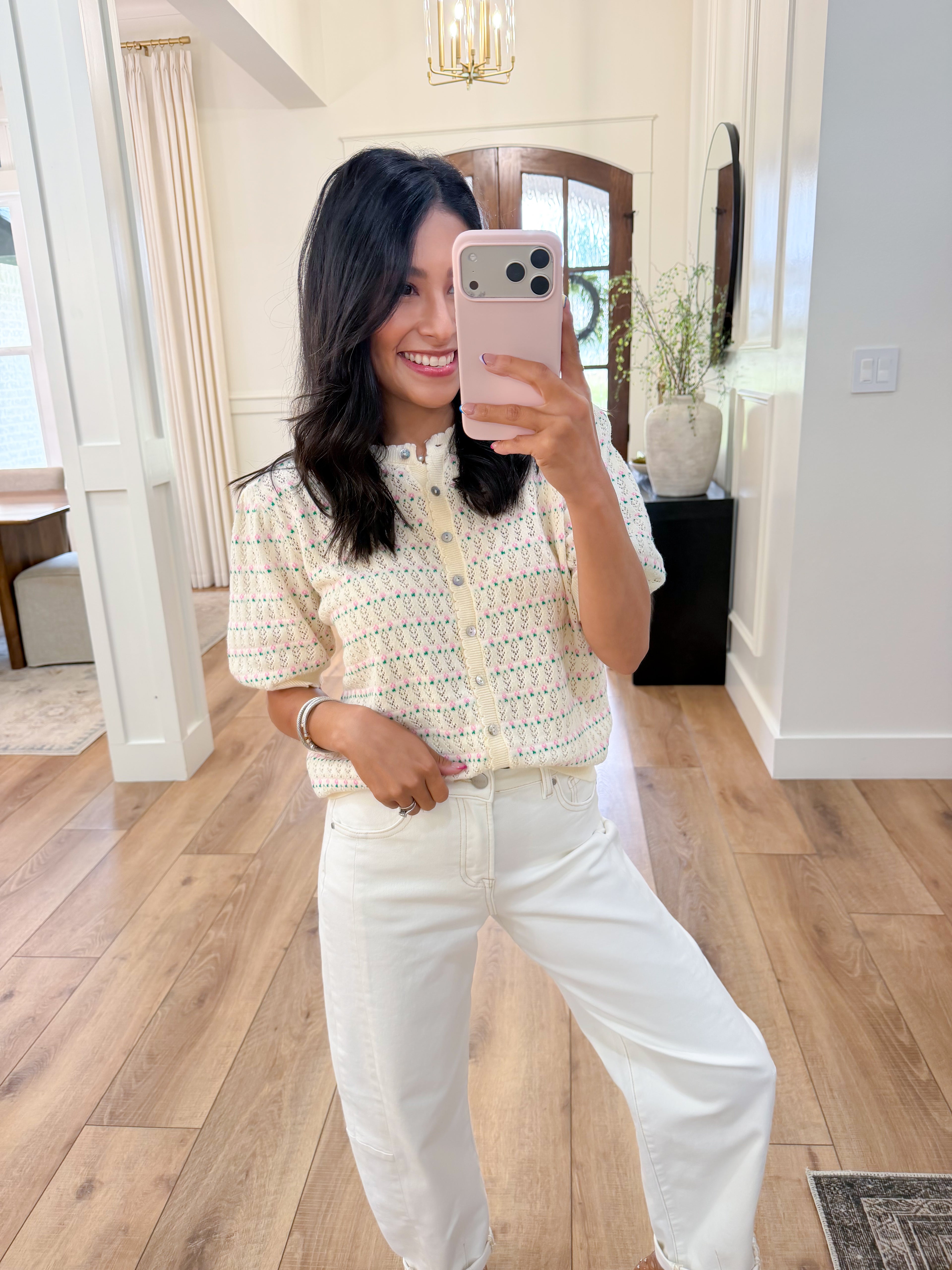 Pointelle Puff Sleeve Sweater