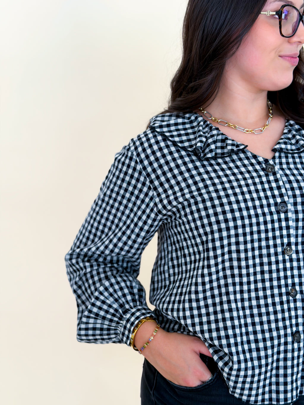 Gingham Ruffle Collar Blouse