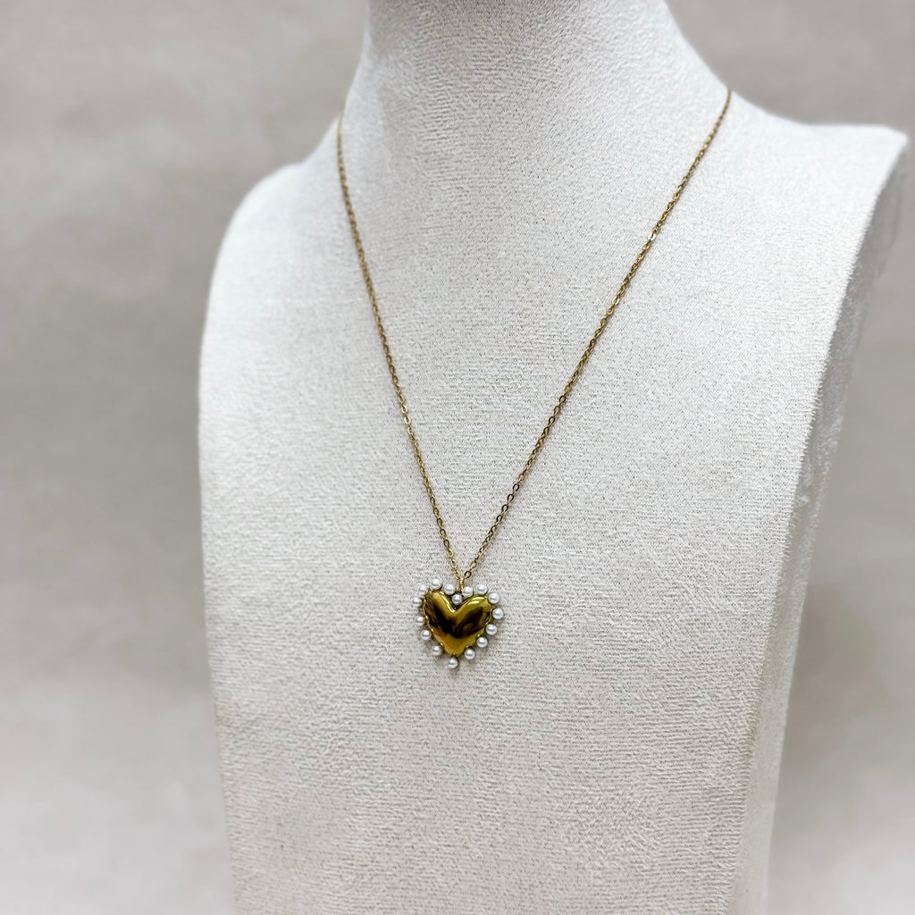 Pearl Trim Heart Necklace