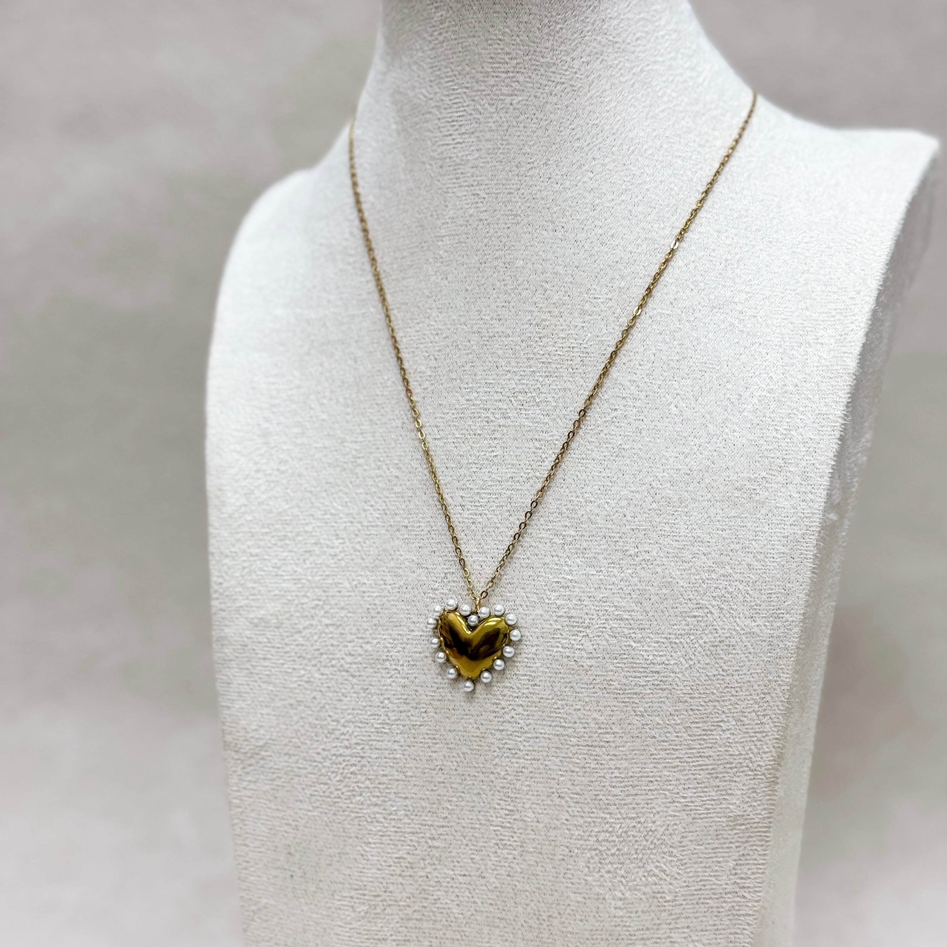 Pearl Trim Heart Necklace