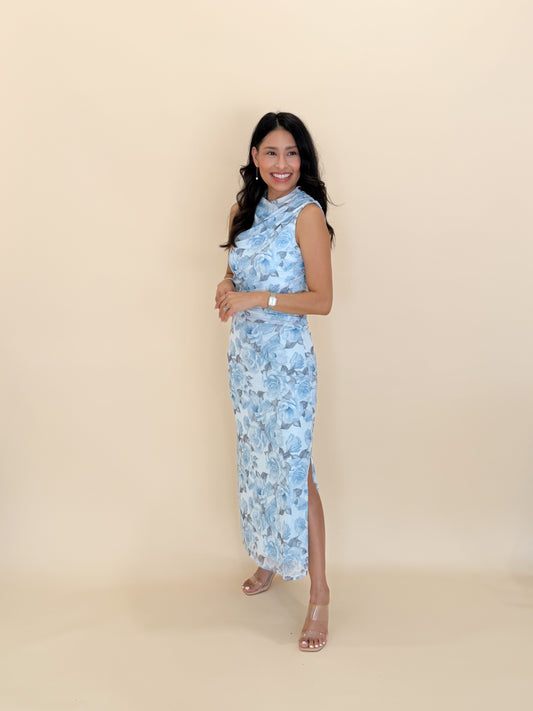 Glacier Floral Ruched Midi Dress