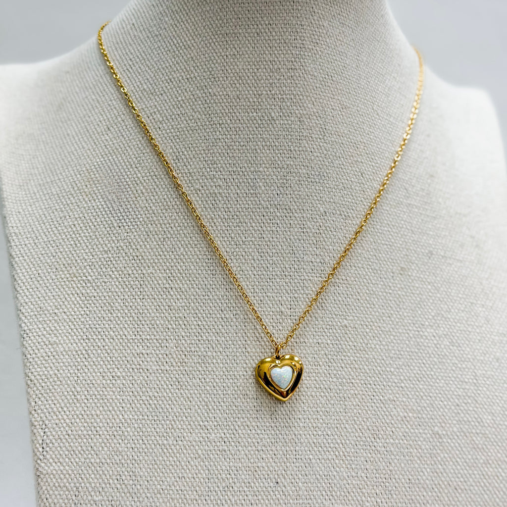 Opal Heart Pendant Necklace