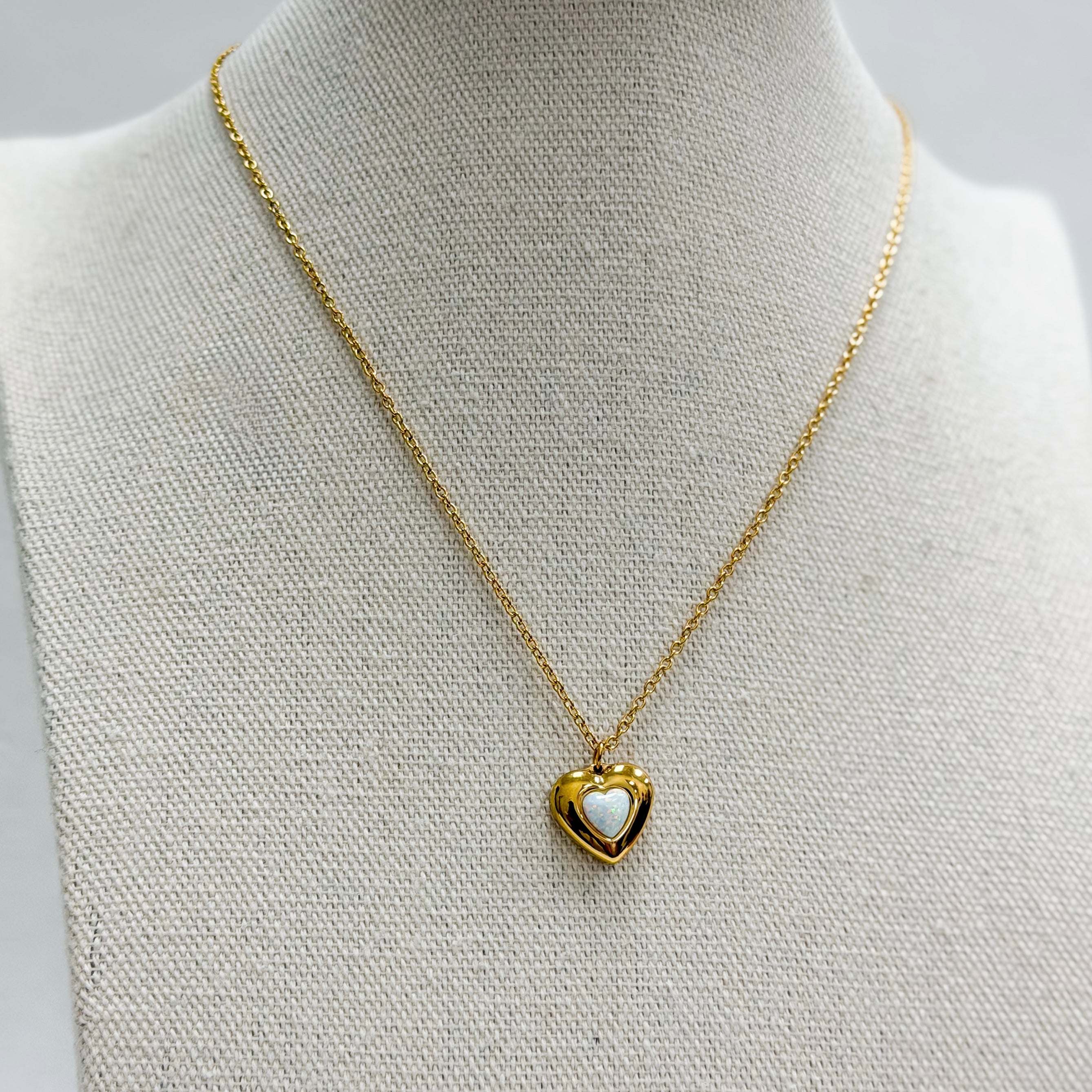 Opal Heart Pendant Necklace