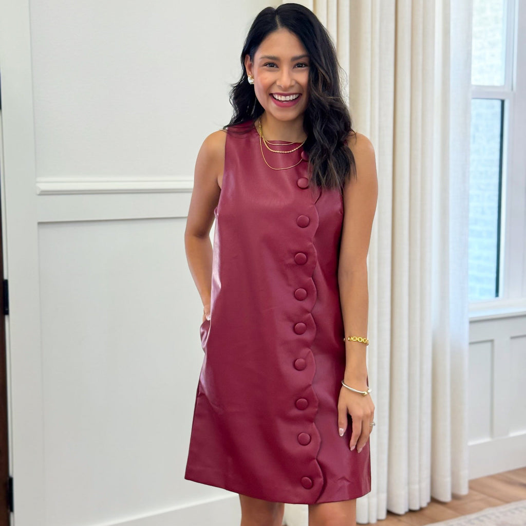 Scalloped Faux Leather Dress
