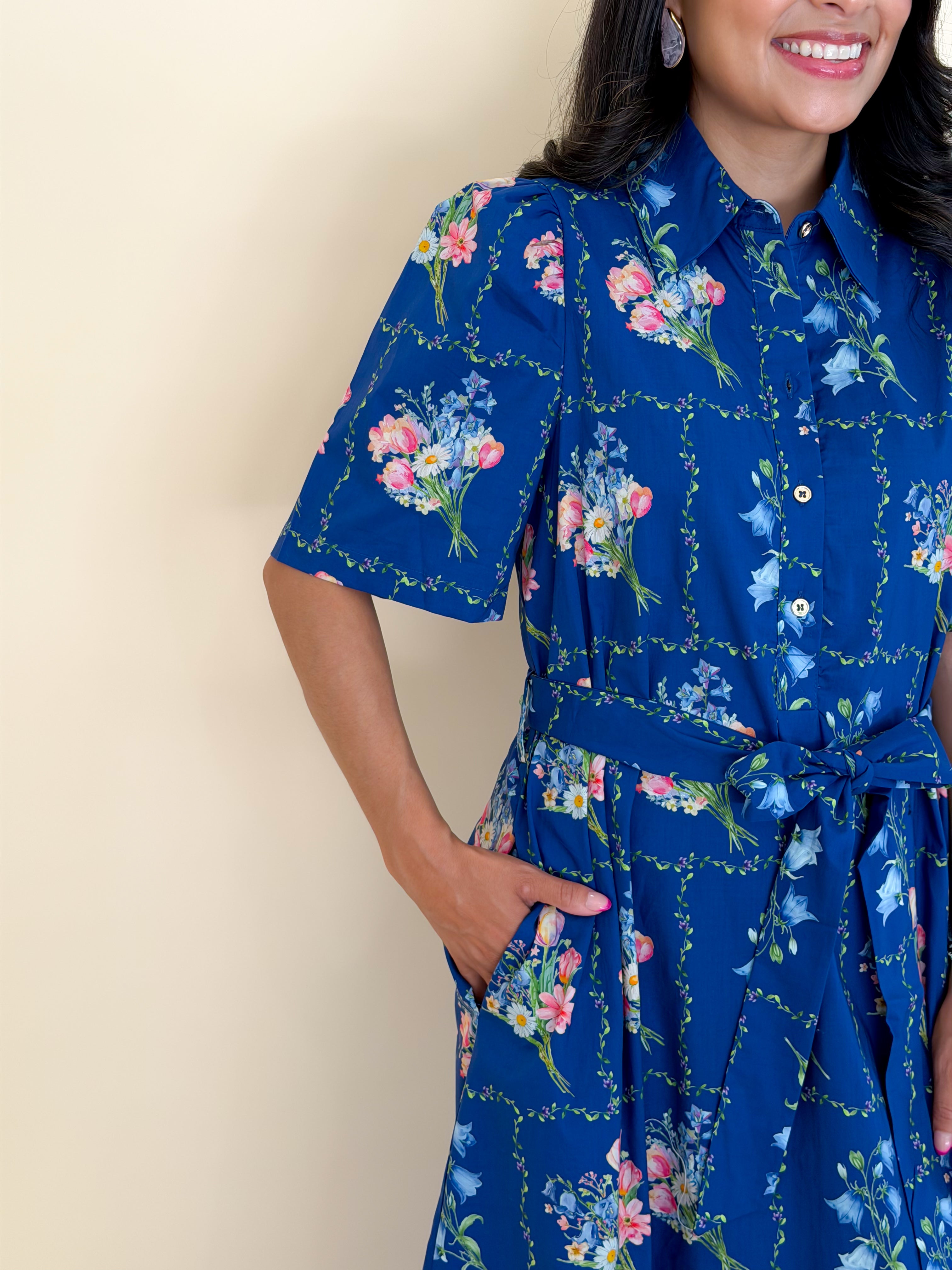 Navy Blooms Midi Dress