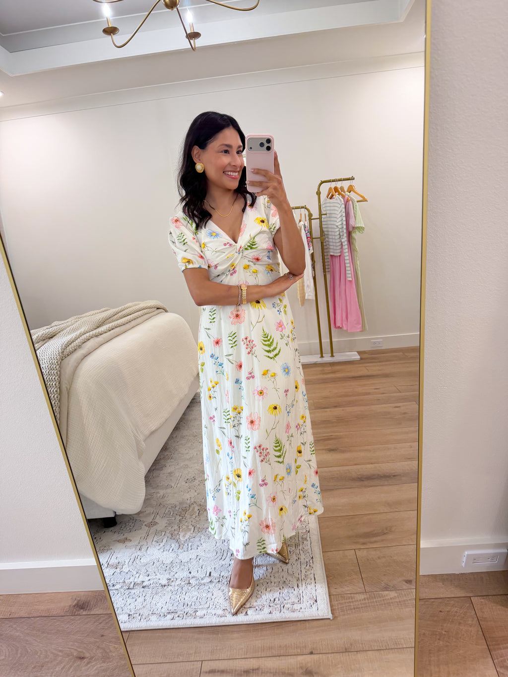 Floral Twist Front Detail Midi Dress