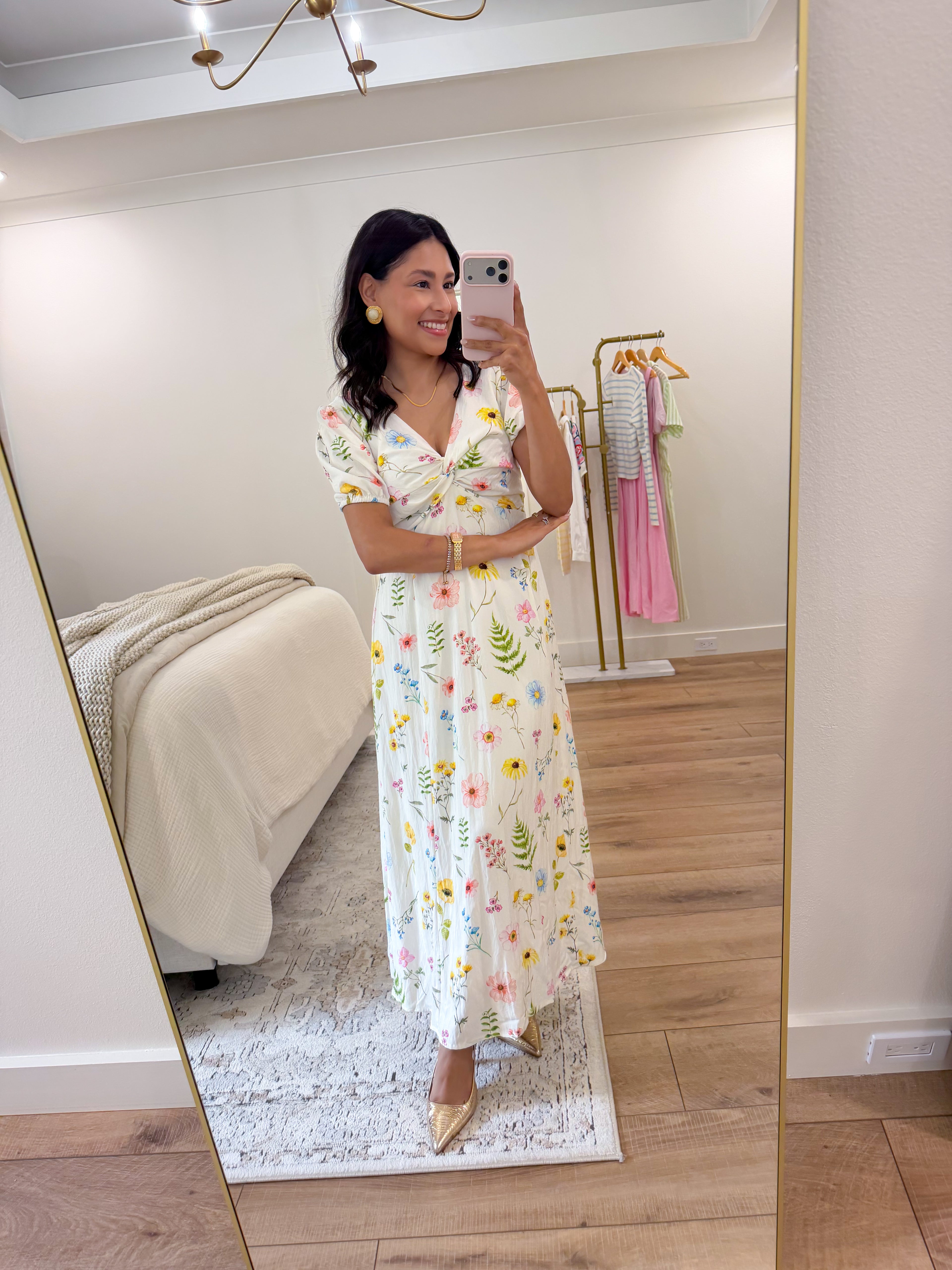 Floral Twist Front Detail Midi Dress