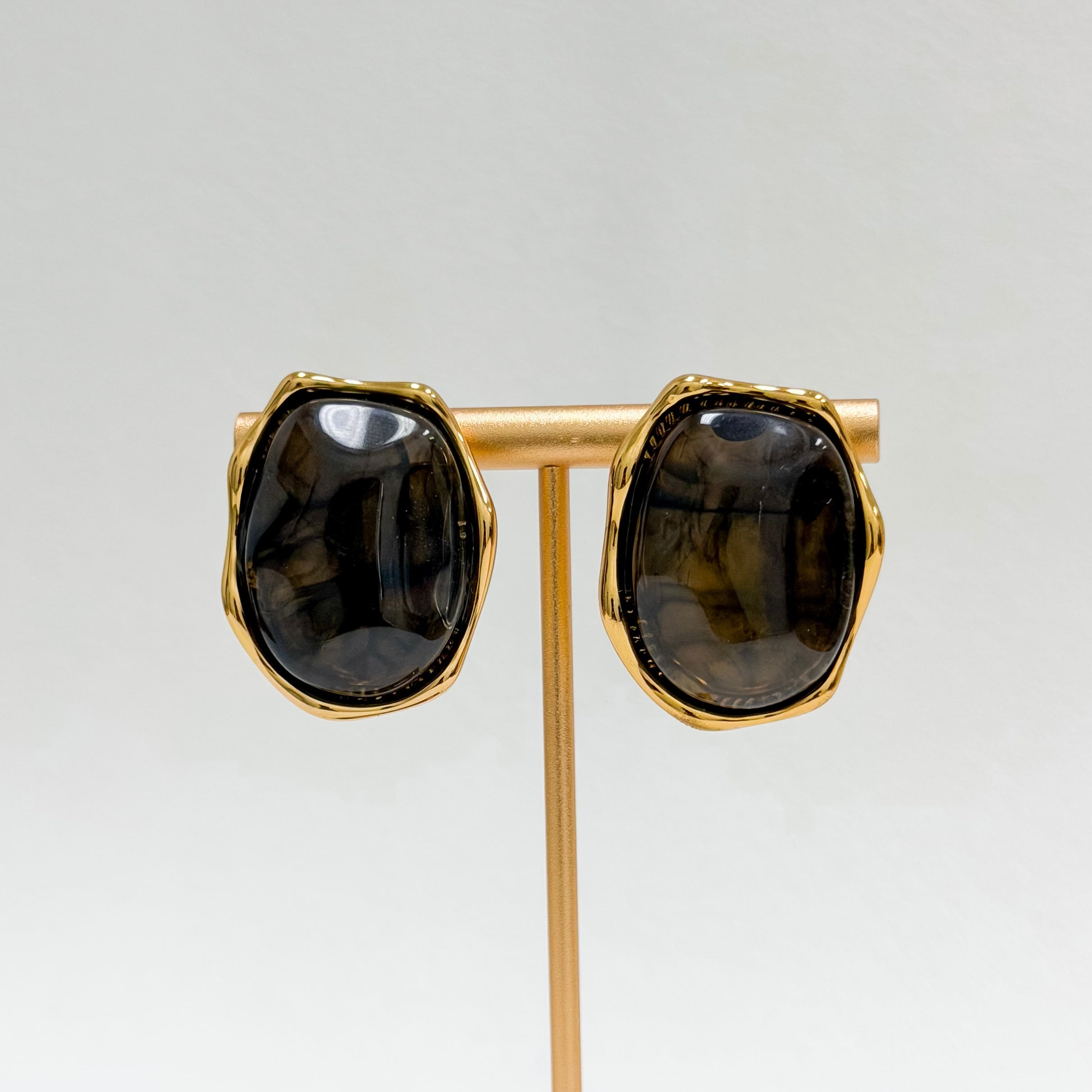 Organic Stone Statement Studs in Smokey Quartz