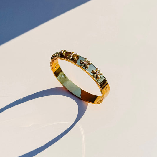 Gold Flower Bangle Bracelet