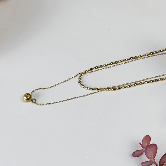 Gold Sphere Pendant Layered Necklace