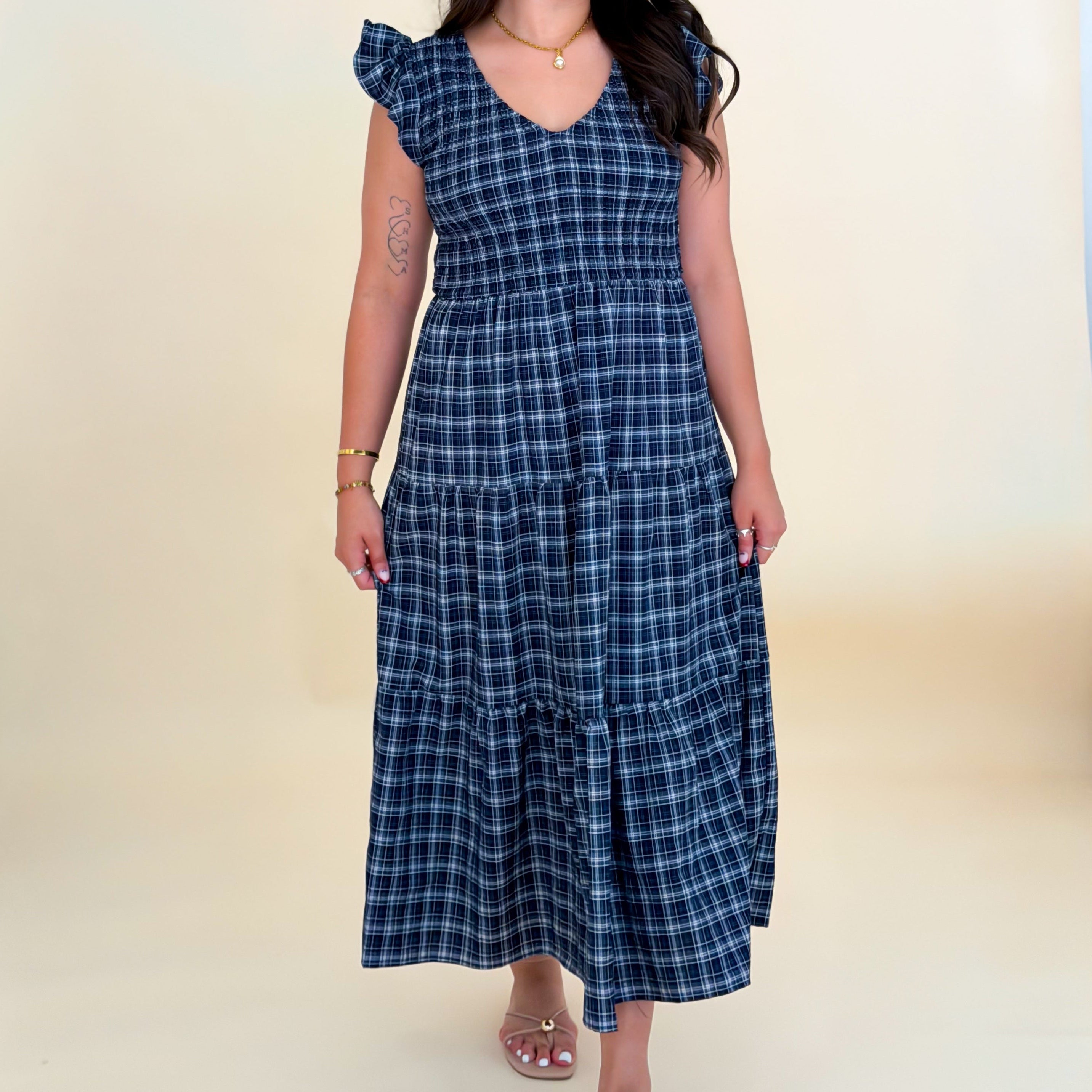 The Midnight Plaid Midi Dress