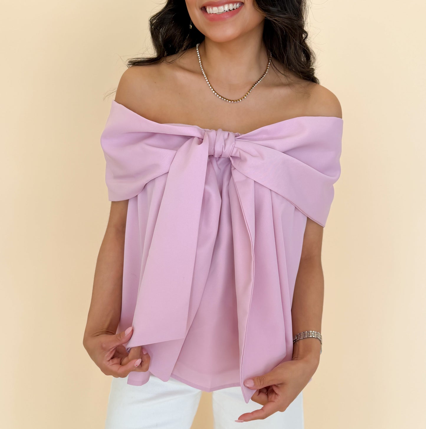Bow Accented Off The Shoulder Top