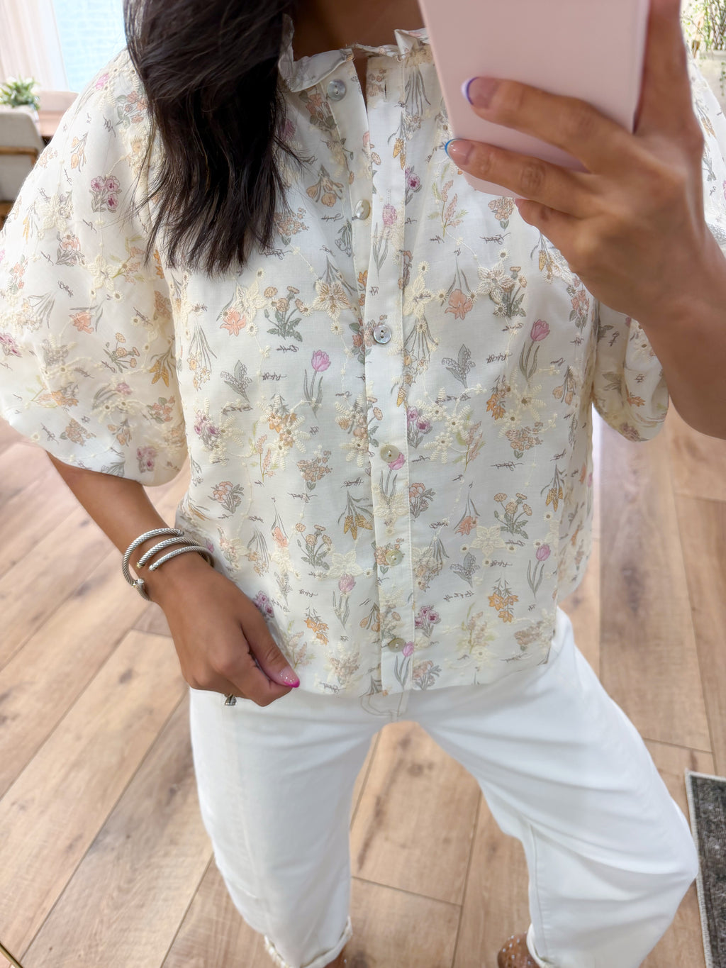 Floral Eyelet Bubble Top