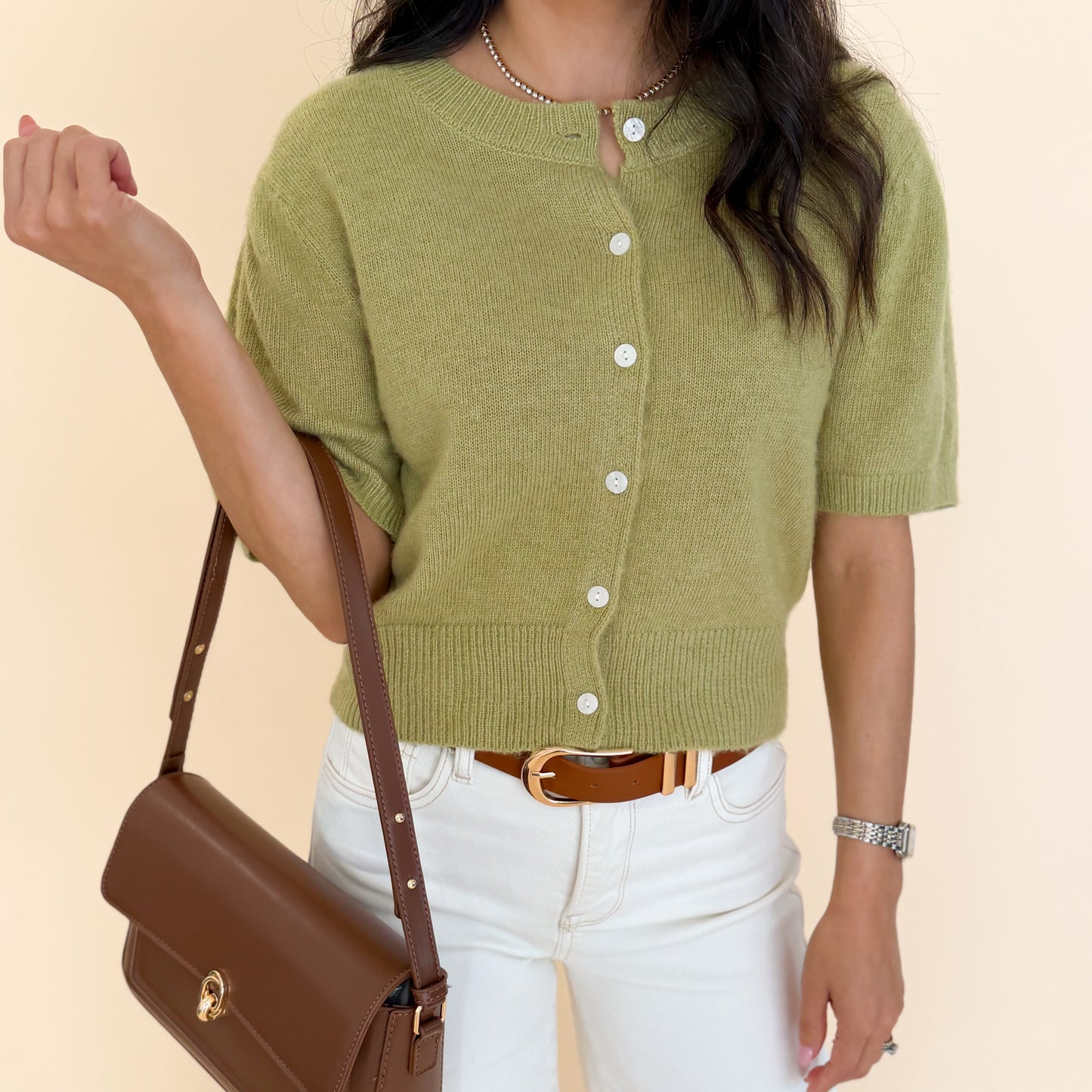 Short Sleeve Puff Sleeve Knit Cardigan Top