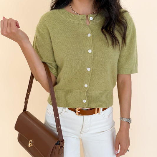 Short Sleeve Puff Sleeve Knit Cardigan Top