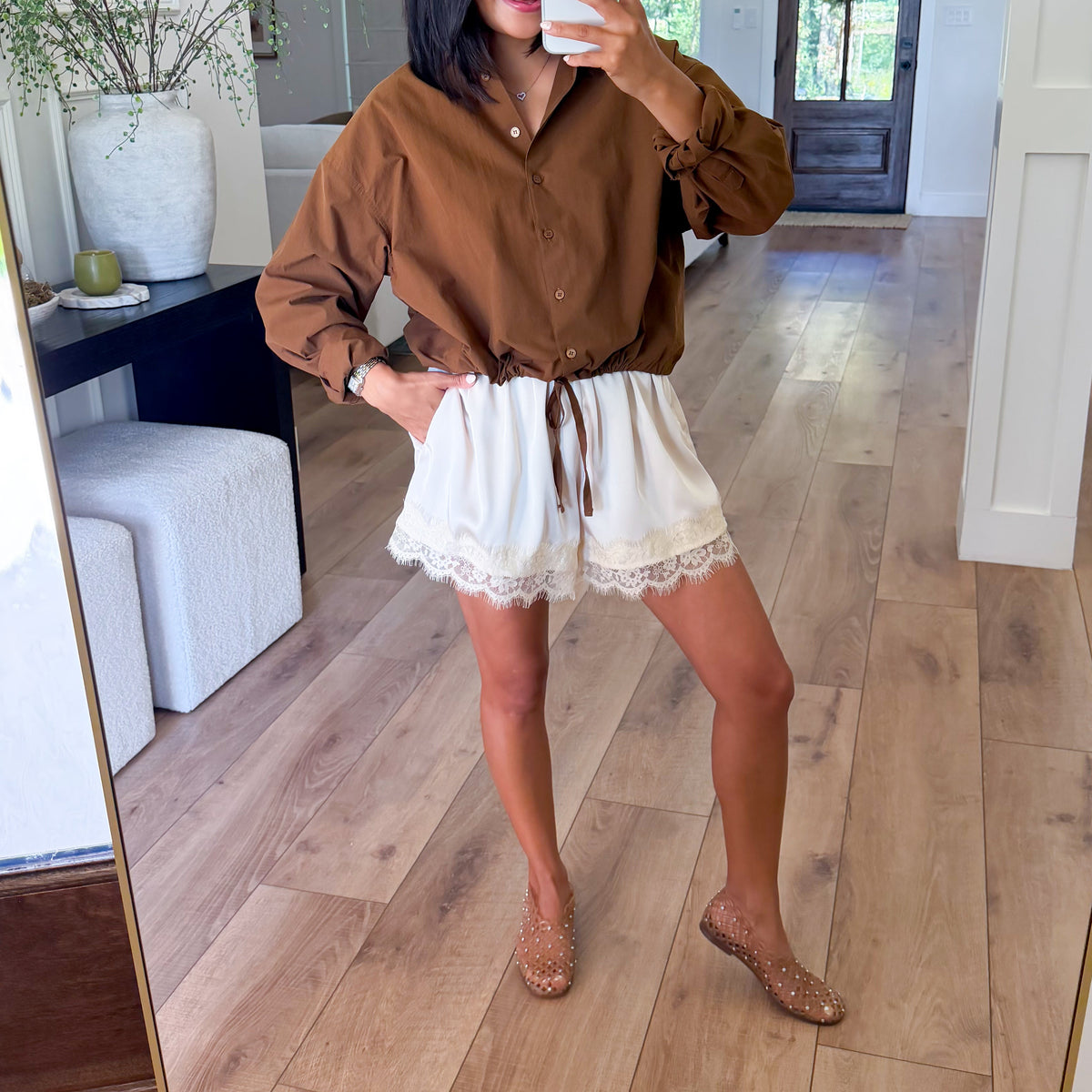 Cream Satin Lace Shorts