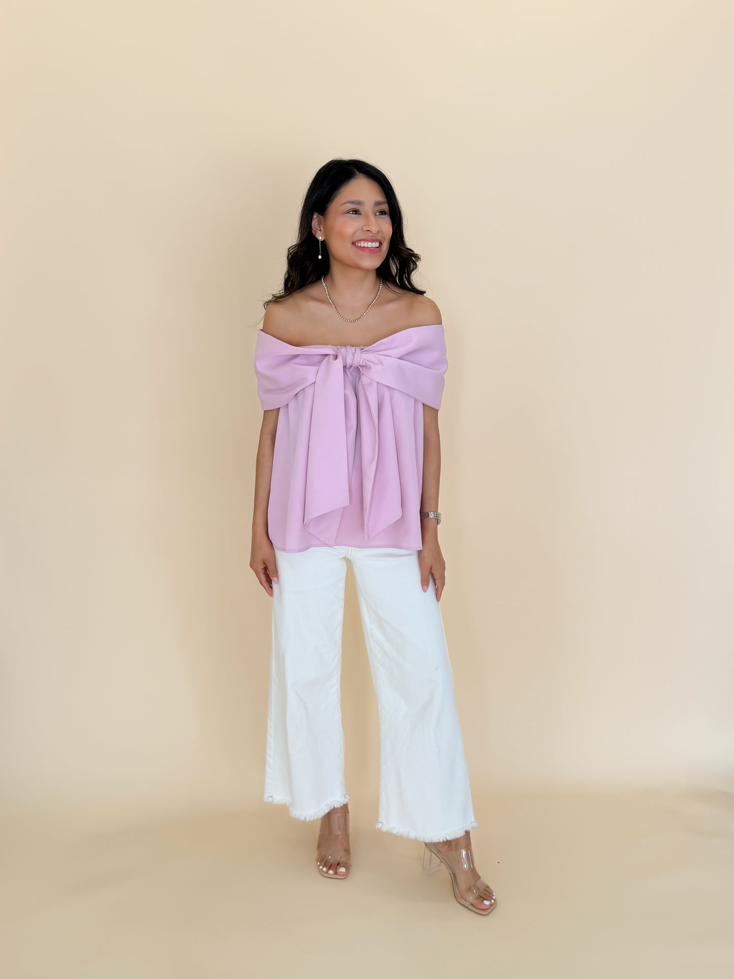 Bow Accented Off The Shoulder Top