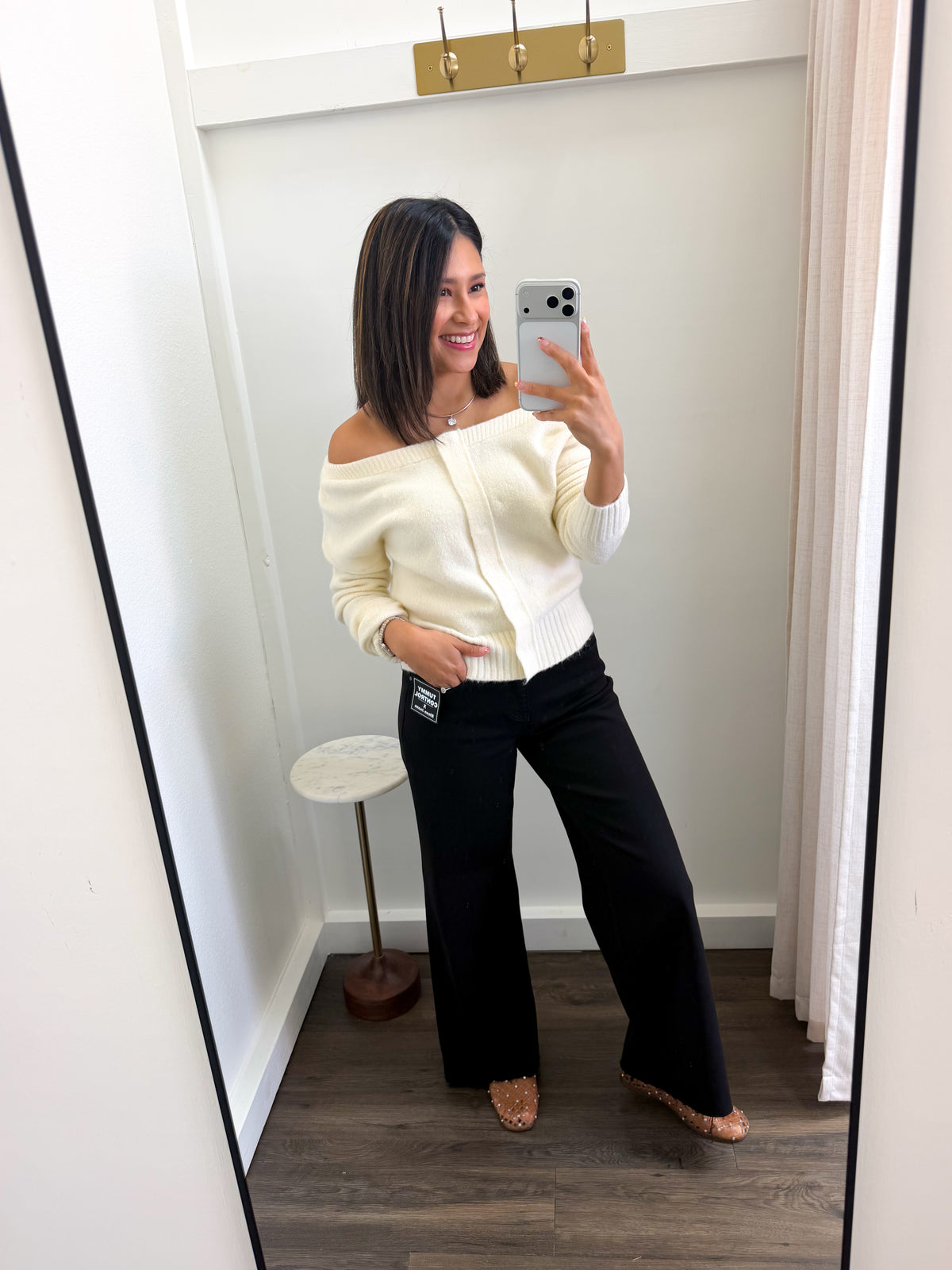 Off Shoulder Cream Sweater