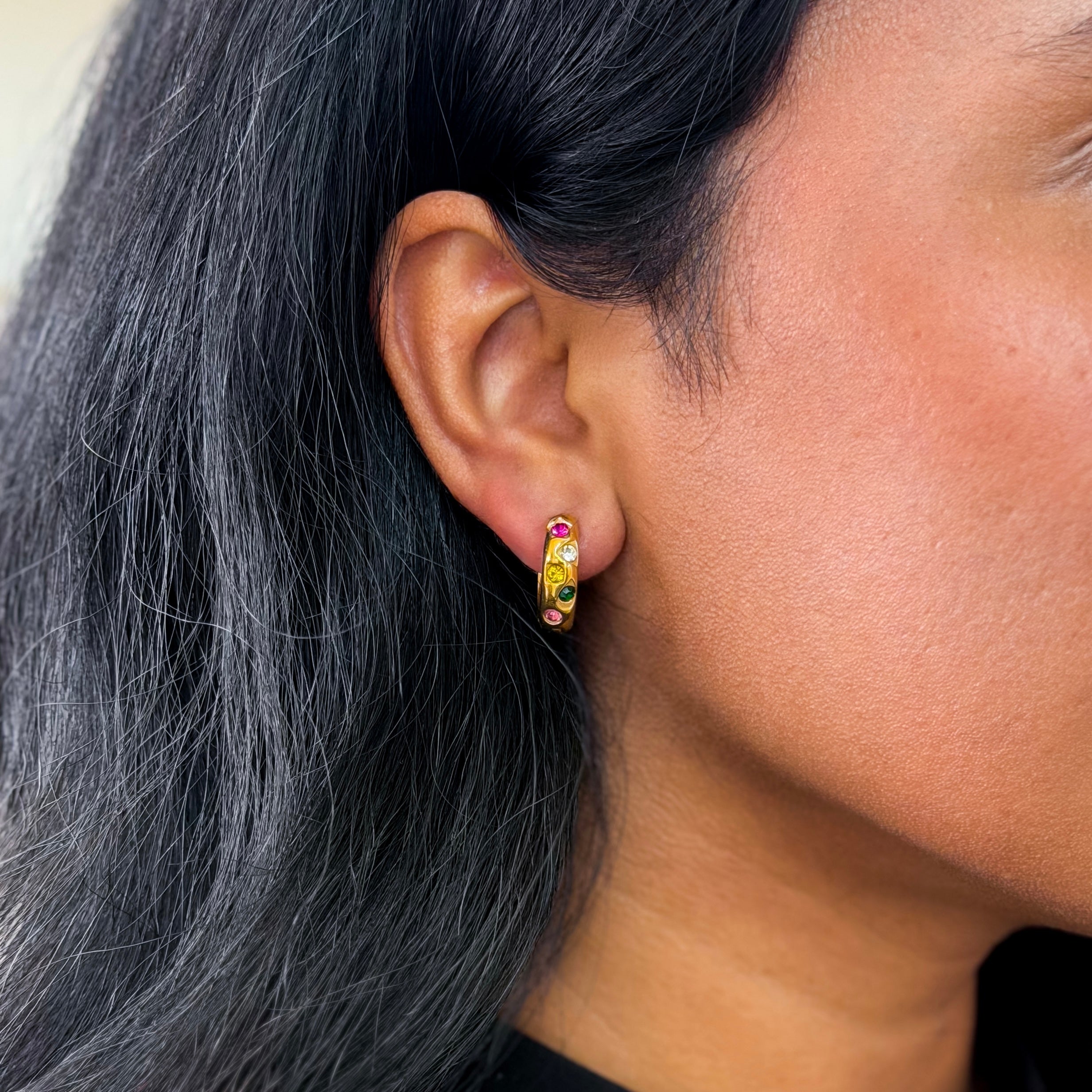 Mixed CZ Accent Mini Hoop Earrings