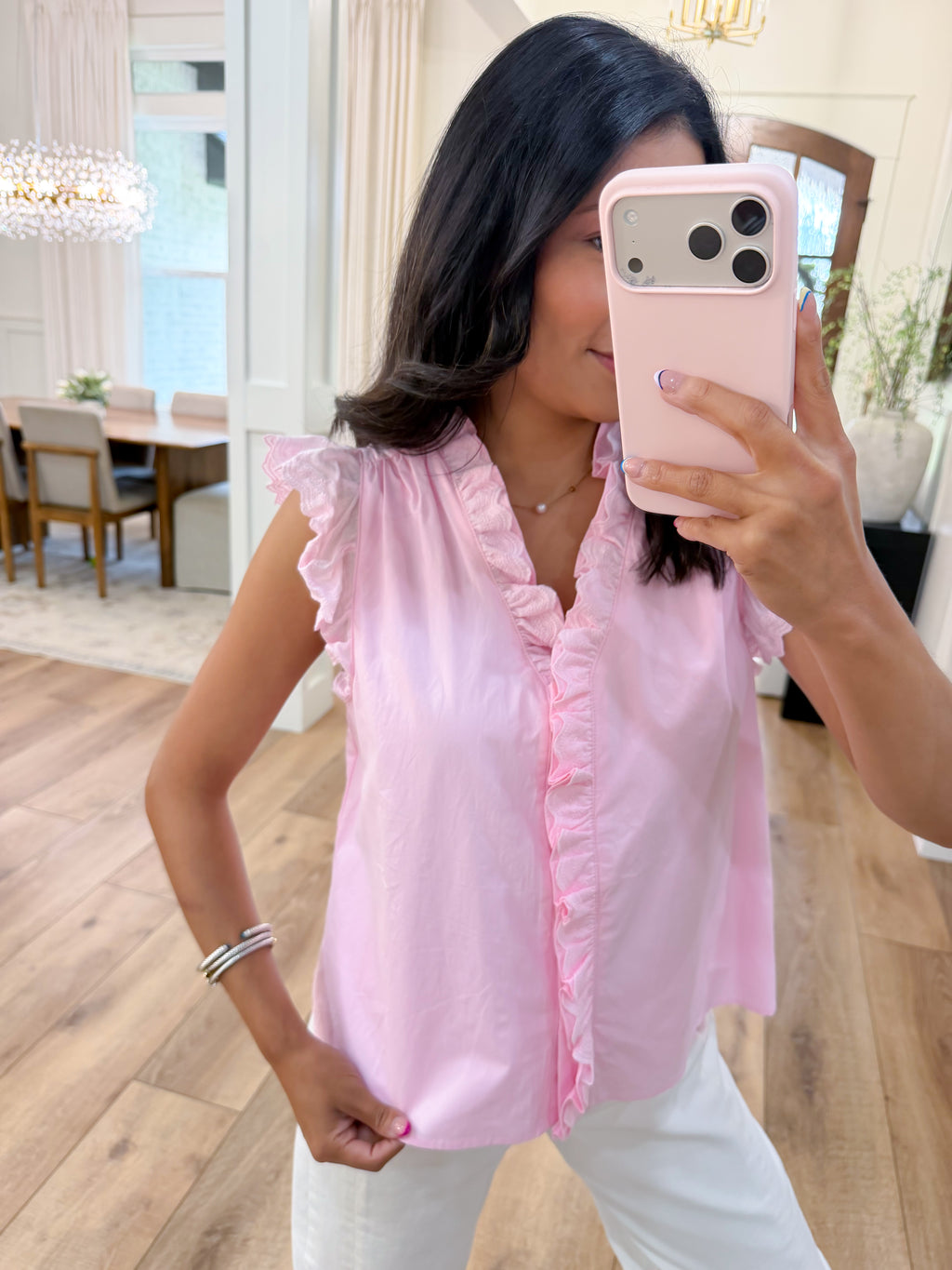 Lace Trim Ruffled Button Down