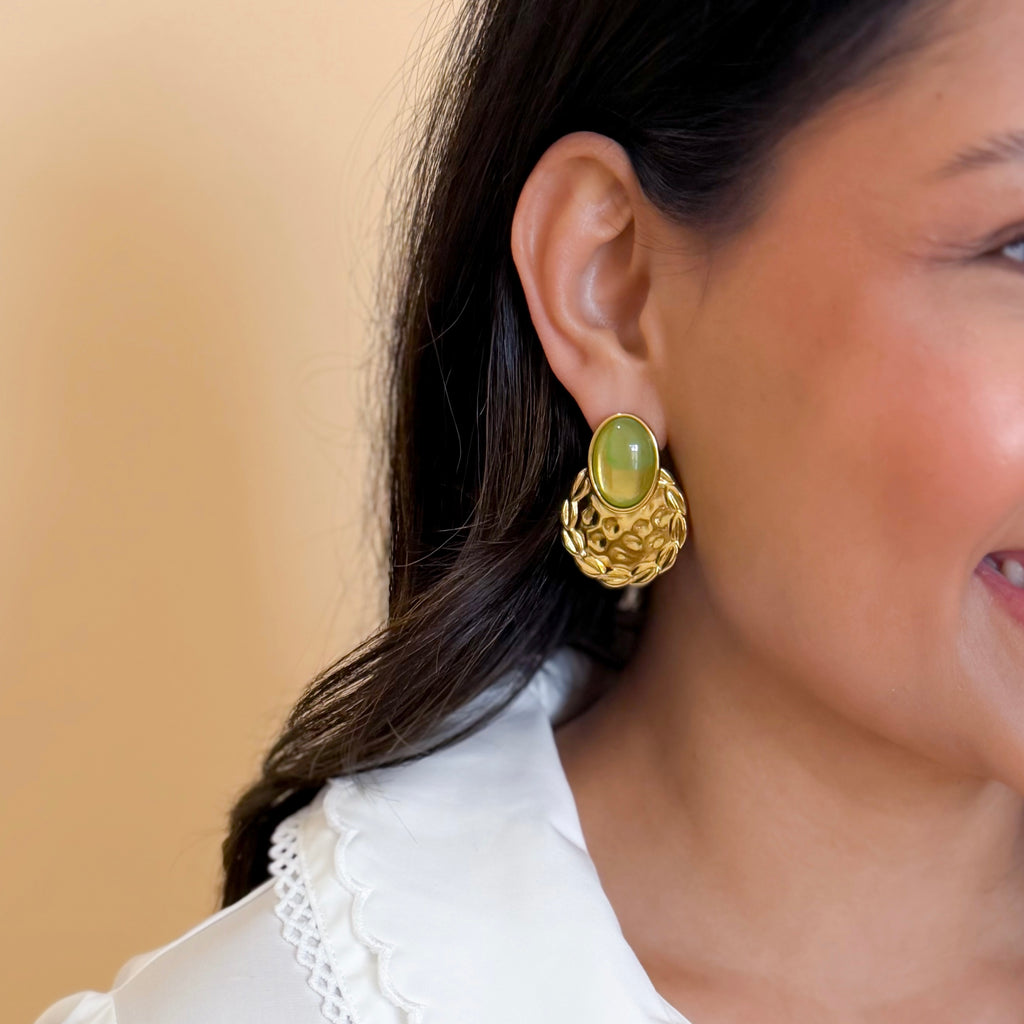 Emerald Marble Luxe Cabochon Statement Earrings