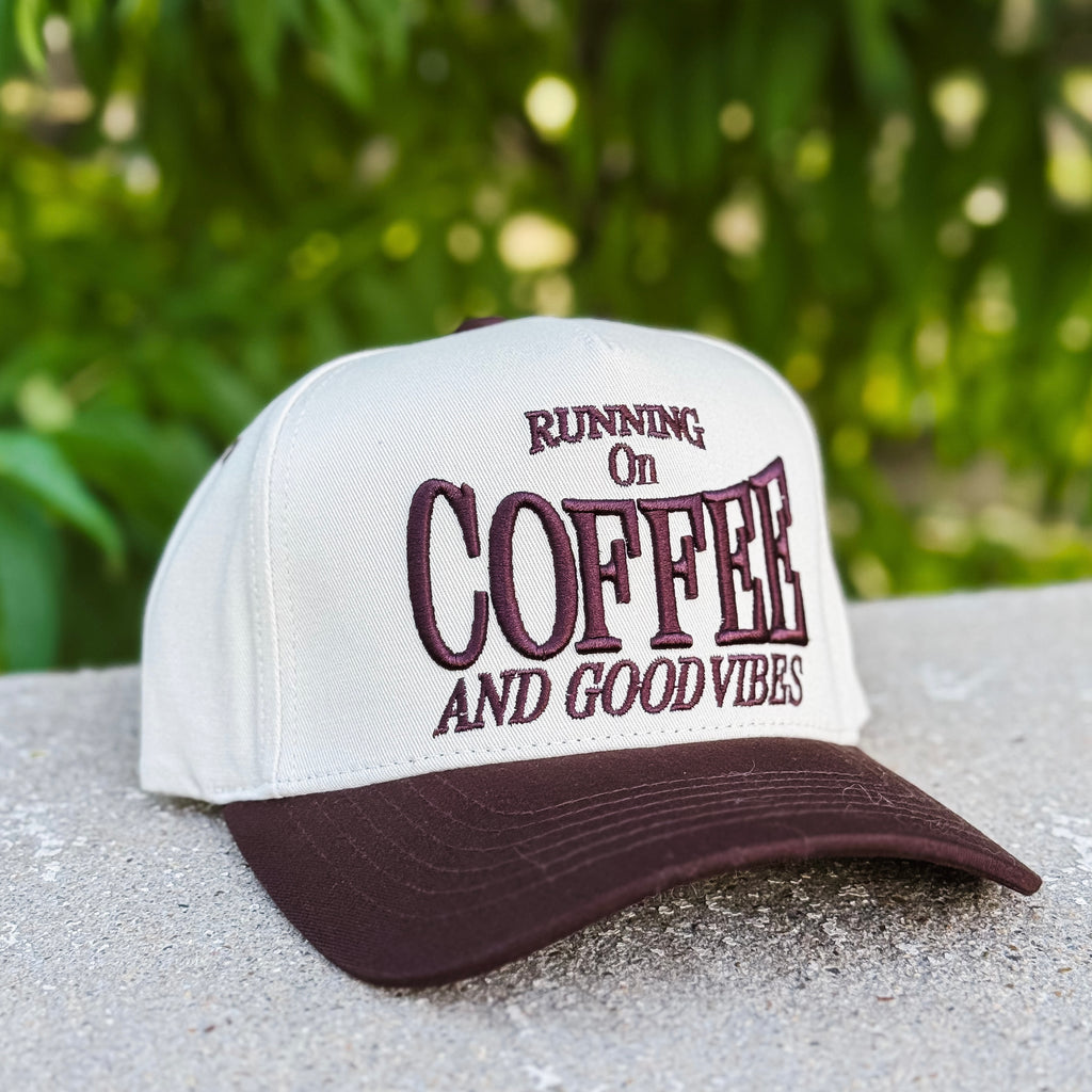Running On Coffee 3D Letter | Embroidered Two-Tone Trucker Hat