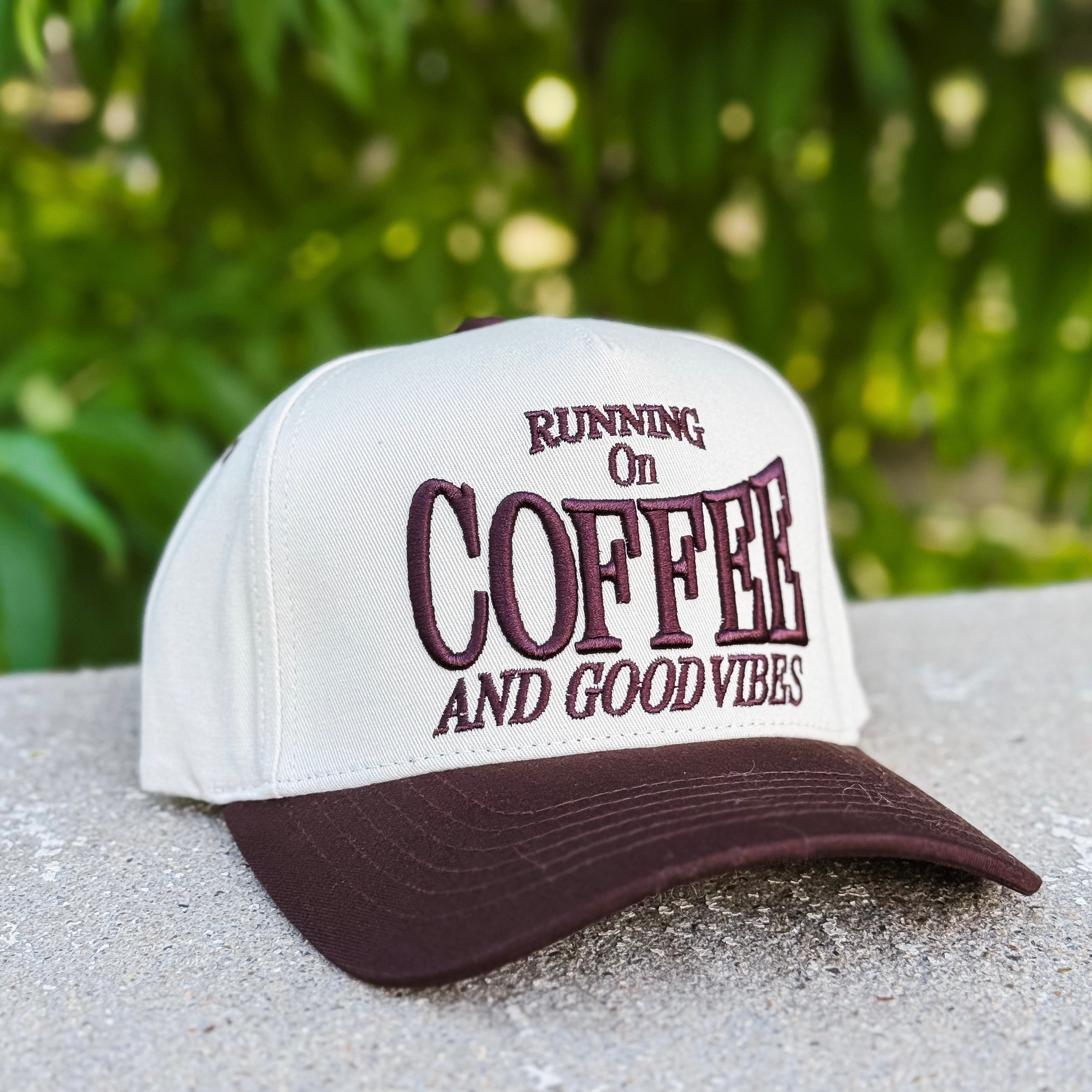 Running On Coffee 3D Letter | Embroidered Two-Tone Trucker Hat