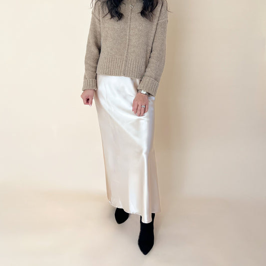Champagne Satin Midi Skirt