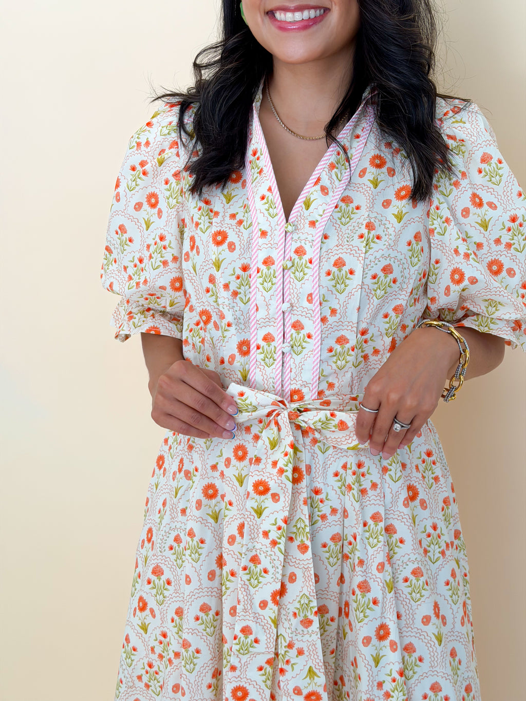 Orange Floral Midi Dress