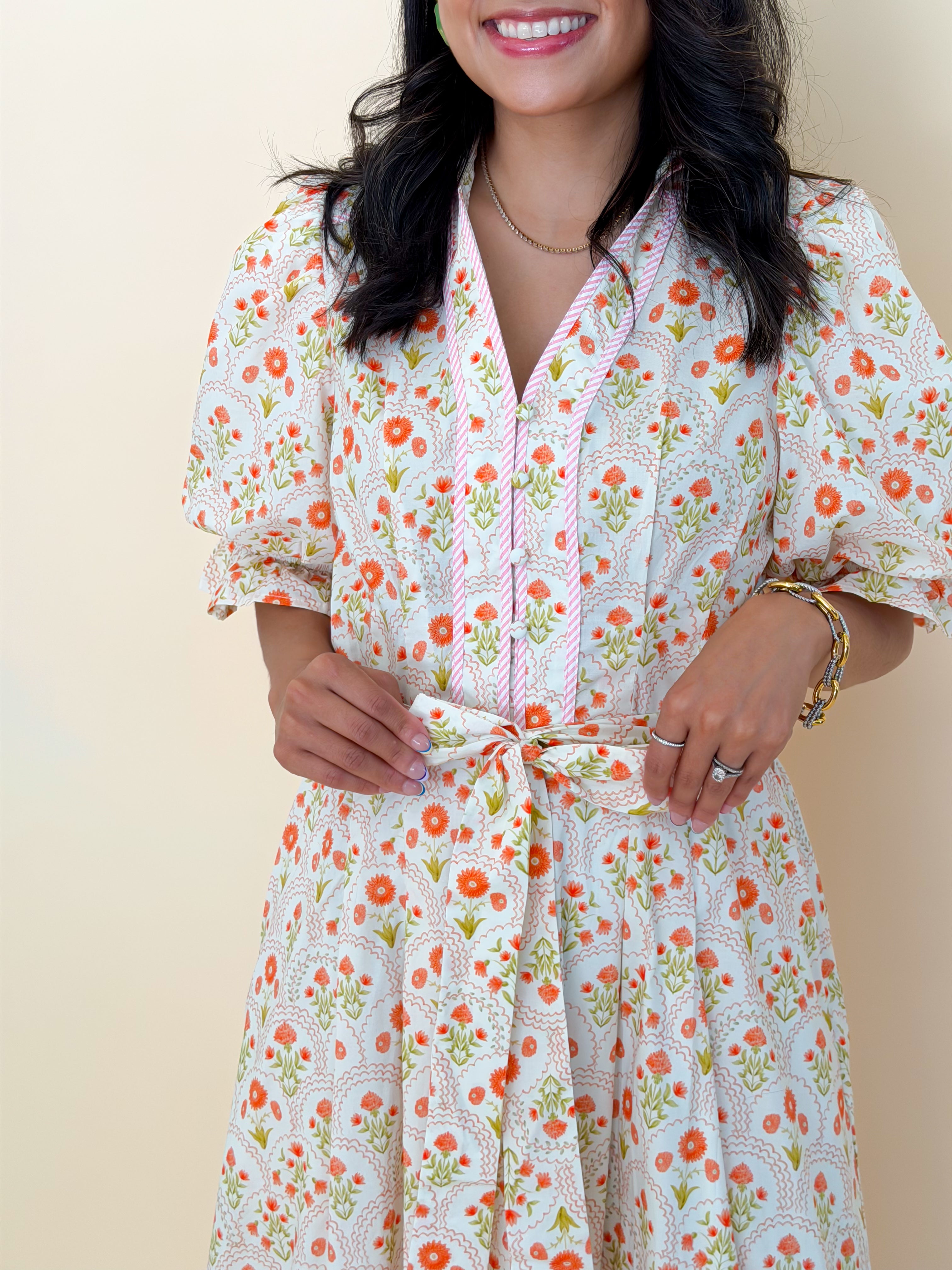Orange Floral Midi Dress