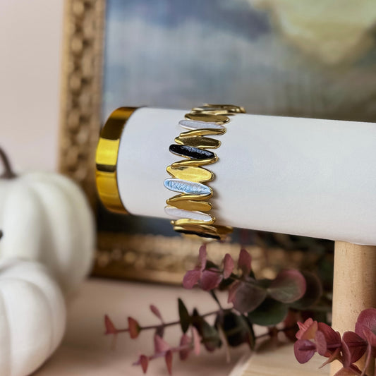 Gold Enamel Accent Cuff Bracelet