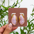 Marble Glow Oval Statement Stud Earrings in Pink Quartz