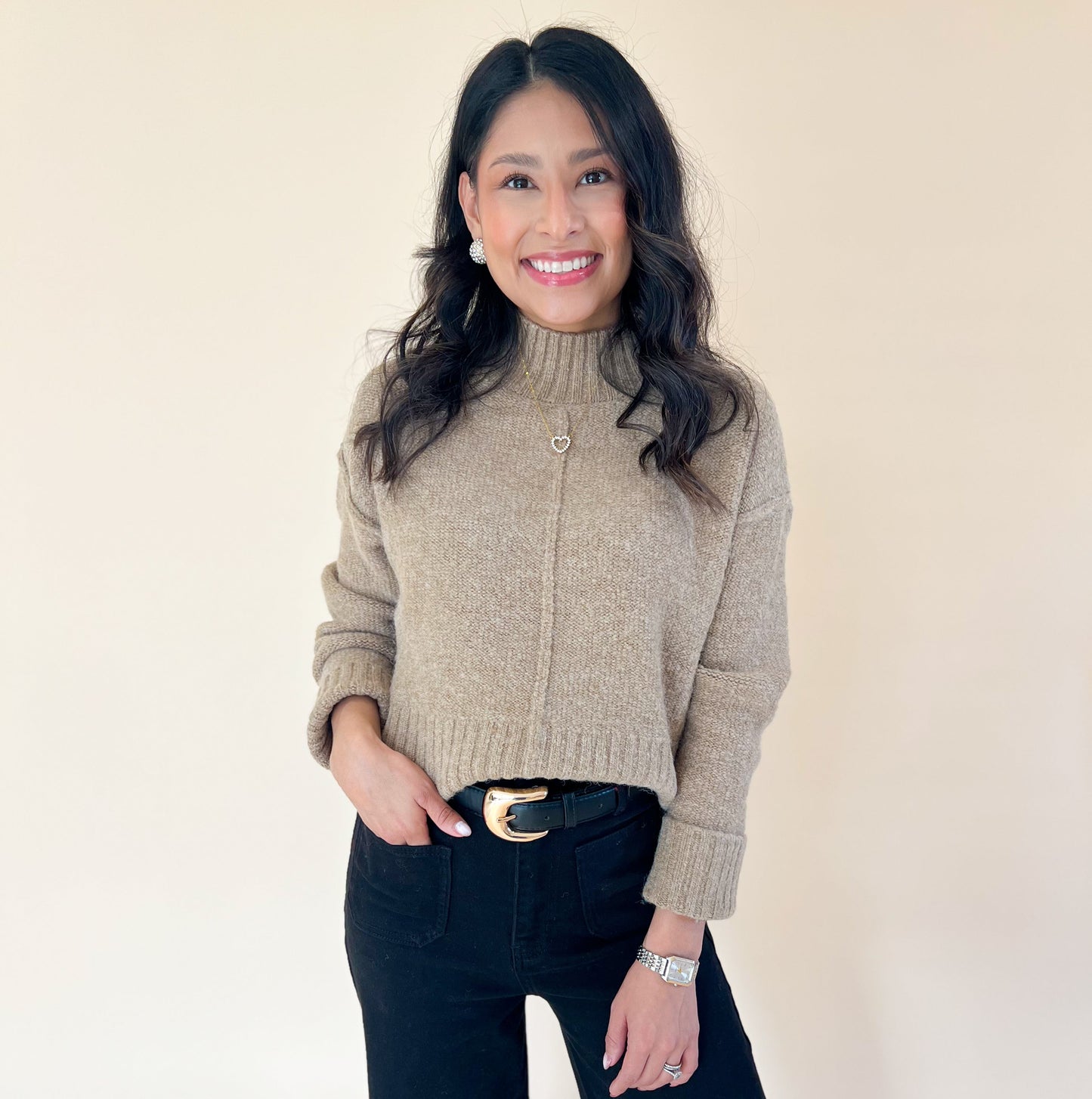 Camel Mock Neck Sweater