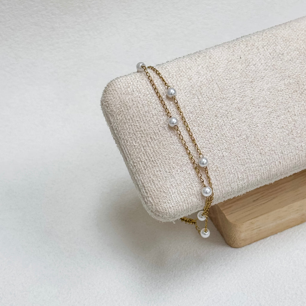 Dainty Pearl Double Chain Bracelet