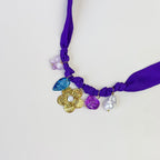 Purple Ribbon Charm Necklace with Flower Pendant