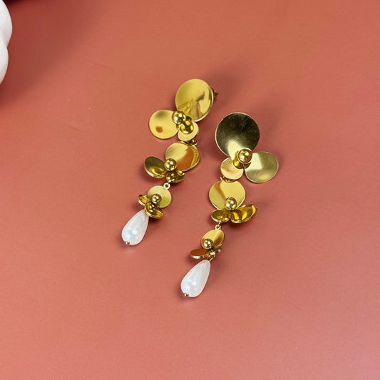 Golden Petal Drop Earrings