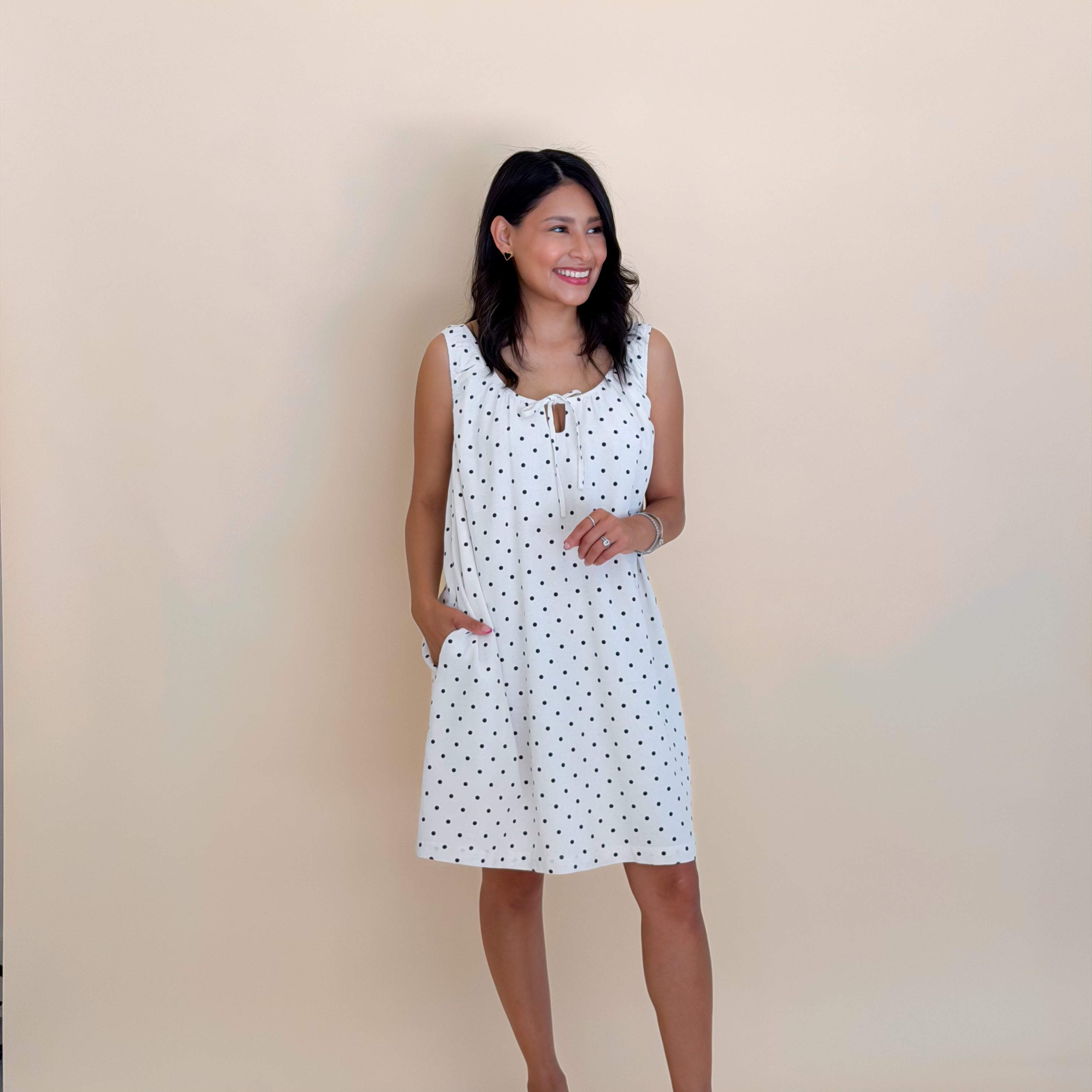 Ivory Polka Dot Sleeveless Mini Dress