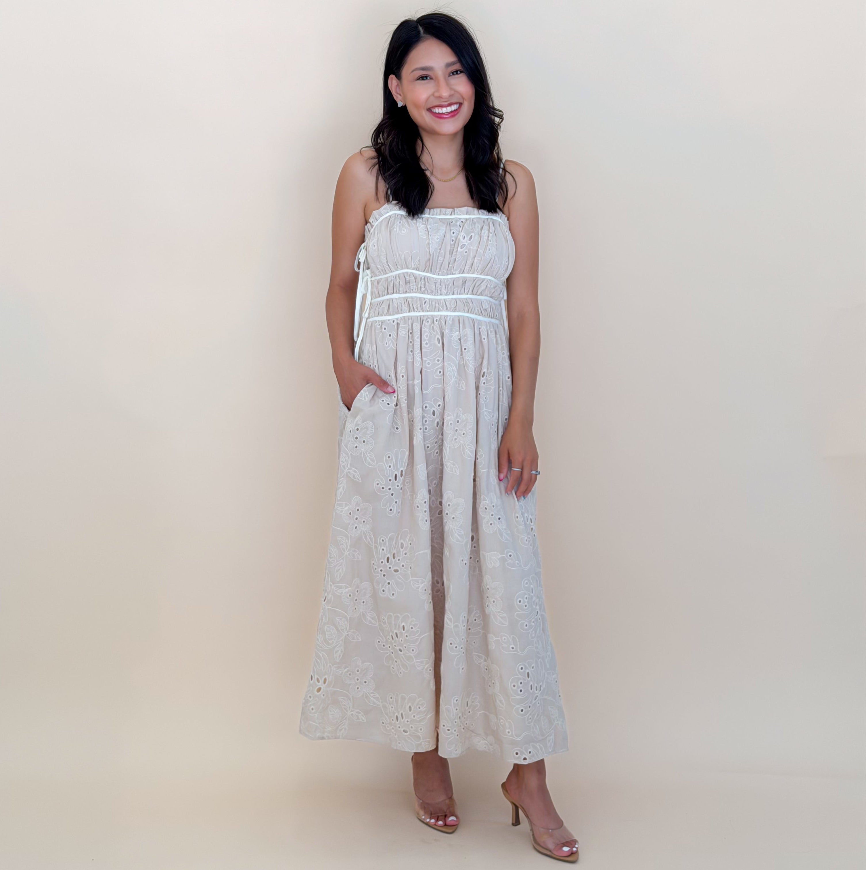 Eyelet Embroidery Midi Dress