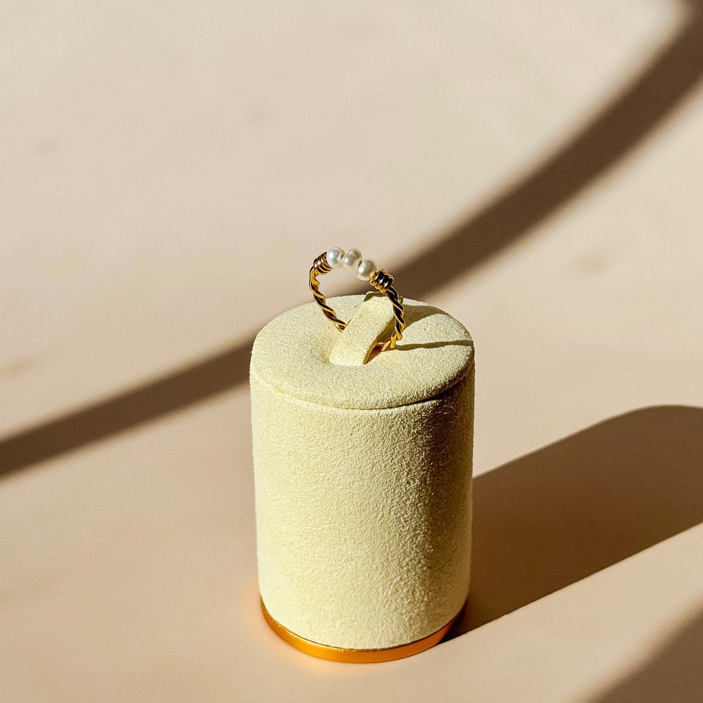 Gold Twisted Pearl Accent Ring