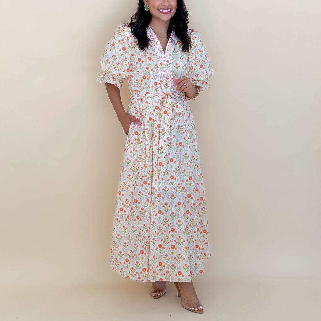 Orange Floral Midi Dress
