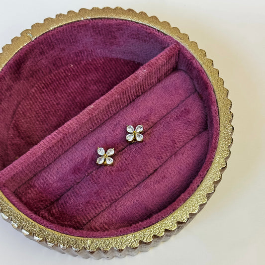 Gold CZ Flower Stud Earrings