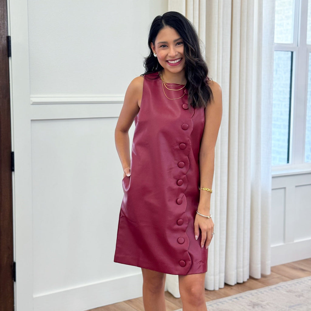 Scalloped Faux Leather Dress