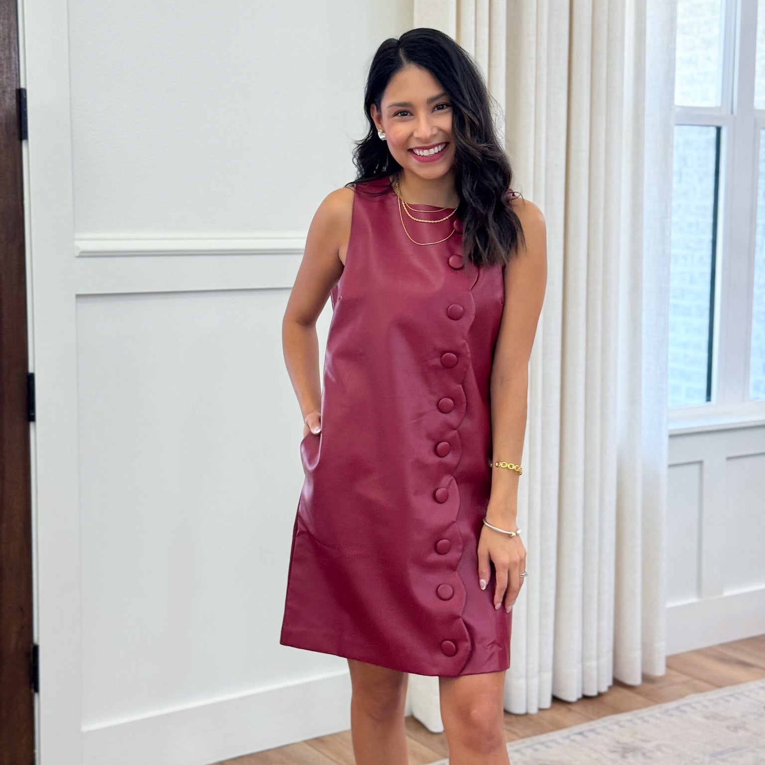 Scalloped Faux Leather Dress