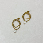 Golden Beaded Pearl Hoop Earrings