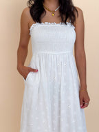 Smocked Bodice Ruffled Midi Dress