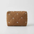 Quilted Bow Embroidery Cosmetic Bag