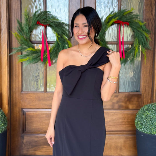 One Shoulder Bow Midi Dress