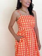 Orange Gingham Midi Dress