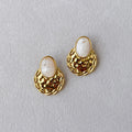Luxe Cabochon Statement Earrings in Ivory Quartz