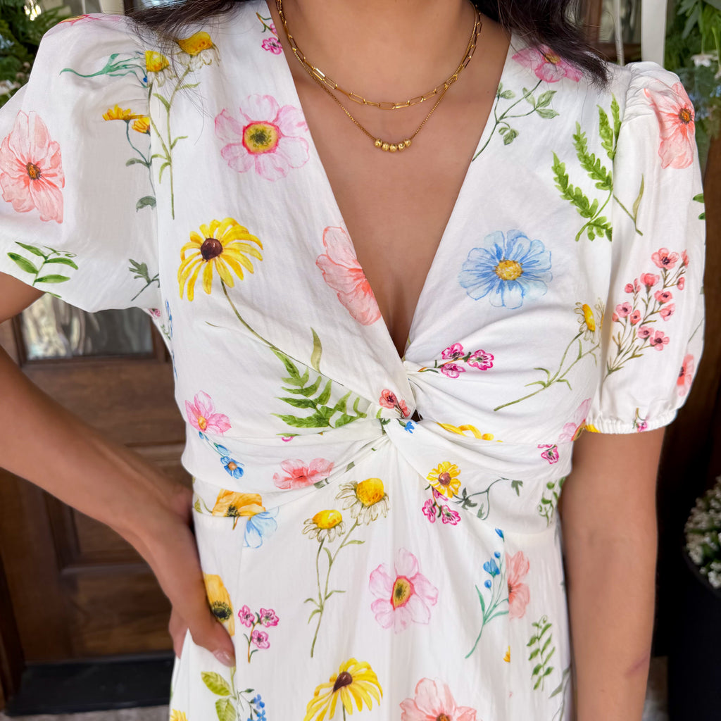 Floral Twist Front Detail Midi Dress